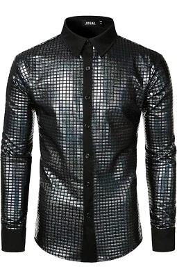 JOGAL Men's 70s Costume Rainbow Sequins Disco Party Dress Long Sleeve Sz S - Image 1 of 4