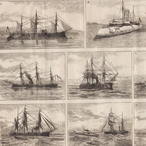 Navire Guerre - Vie à bord Cuirassé - Types bâtiments - Gravure de presse 1886 - Imagen 1 de 3