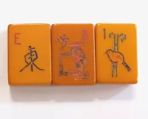 3 AUTHENTIC ORIGINAL VINTAGE / ANTIQUE BAKELITE MAH JONG JONGG GAME TILES CRAFTS - Picture 1 of 23