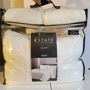American Home Fashion Inc Estate Collection FULL / QUEEN Quilt & Shams Set Ivory - Picture 1 of 4