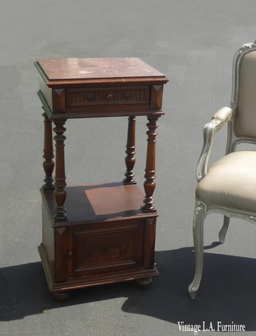 Antique Federal Style Marble Top Nightstand Side Table w Storage As-Is Cover