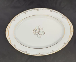 Noritake Esteem 14 pulgadas Plato Ovalado Azul y Marrón Pergaminos Borde Dorado De Colección - Imagen 1 de 5