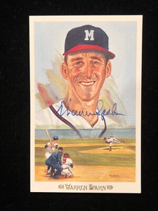 WARREN SPAHN SIGNED POSTCARD PEREZ-STEELE CELEBRATION SET 1989, MINT