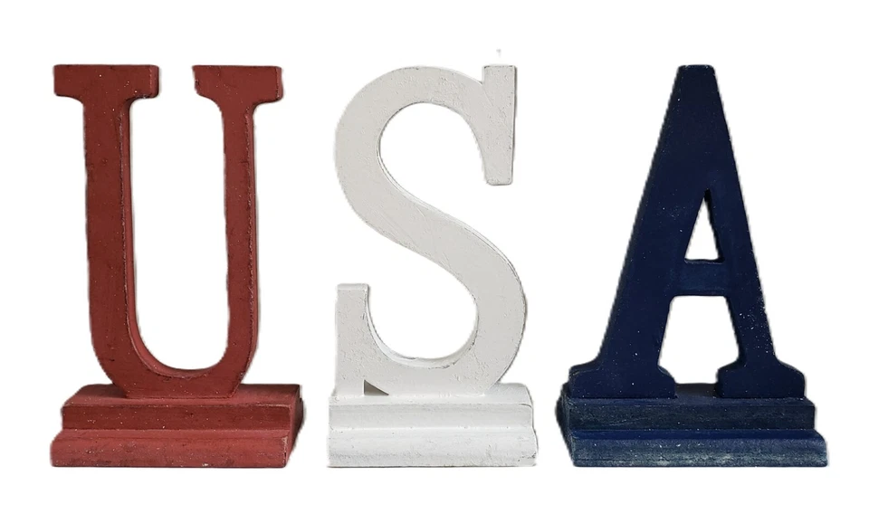 USA Wood Table Mantel Letters  Rustic RWB Patriotic Free Standing Home Decor - Image 1 of 4