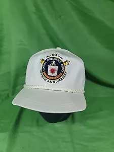 1997 LA MODE Vintage C.I.A Fiftieth Anniversary Hat -All White Leather Strap - Picture 1 of 12