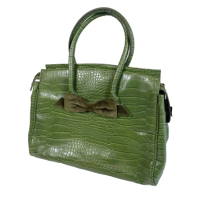 NEW The Limited Faux Croc Leather Handbag Purse Green Velvet Bow Stand Alone - Image 1 of 2