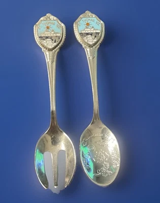 CUCHARA Y TENEDOR RECUERDO ISLAS VÍRGENES DE SAN TOMÁS DE COLECCIÓN HECHO EN EE. UU. Foto 1 de 4