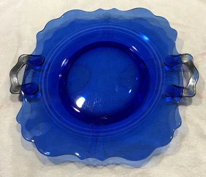 L. E. Smith Cobalt Blue Glass Mt Pleasant Pattern 10” Serving - Cake Plate - Picture 1 of 4