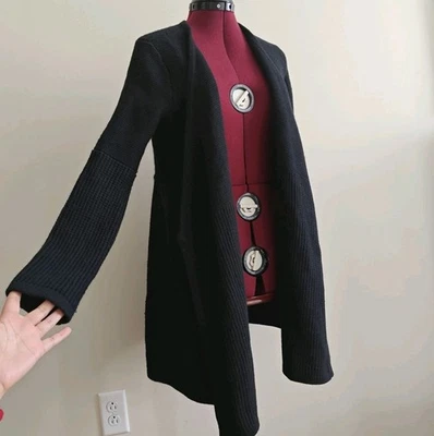 Rag & Bone Women's Cardigan Black Knitted 100% Wool Long Open Front Size XS Cozy - Image 1 of 4