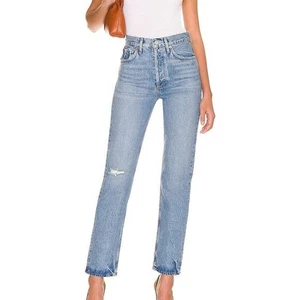 Agolde 90er Pinch Waist High Rise in abstract Straight Leg Light Wash Distressed - Bild 1 von 7