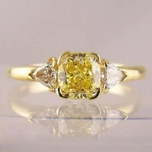 2.Ct Cushion Cut Lab Created Citrine Women's Wedding Ring 14K Yellow Gold Plated - Picture 1 of 4