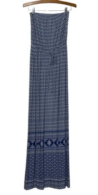 Maxi Vestido Para Mujer Antiguo Azul Marino Tubo Top Pequeño Sin Tirantes Mejor en Show Azul Geométrico Foto 1 de 4