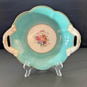 Coalport 9,87" Türkis Bonbon Schale Blumengriff Goldrand - Bild 1 von 7