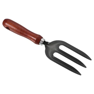 Tenedor de jardinería manual de 10,6" 3 dientes, horquilla de paso de excavación engrosada gris Foto 1 de 4