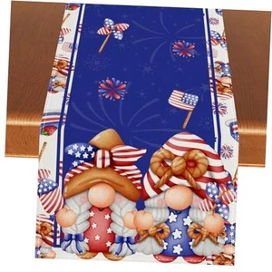 Linen Red White and Blue Patriotic Gnome Table Runner 72 Inches Long 4th of - Picture 1 of 8