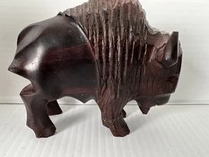 Bison Buffalo Carved Ironwood Dark Wooden Figurine Vintage - Picture 1 of 20