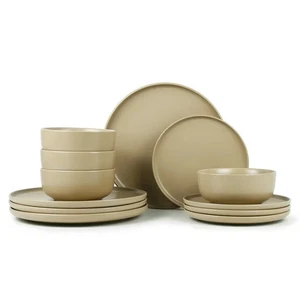 Mainstays Alessandra Brown 12-Piece Stoneware Dinnerware Set - Picture 1 of 8