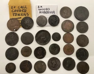 Early 1700s-1800s Cull Copper Coin Lot - Conder Tokens, Woods Hibernias, &c. - Picture 1 of 15