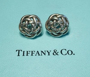 Tiffany & Co. Sterling Silver Celtic Knot Earrings-Omega Back W/ Pouch US Seller - Picture 1 of 6