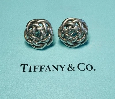 Tiffany & Co. Sterling Silver Celtic Knot Earrings-Omega Back W/ Pouch US Seller - Image 1 of 4