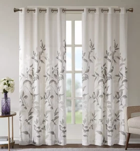 50" x 84" Madison Park Sheer Rosalie Burnout Printed Window Curtain Panel Gray - Picture 1 of 7