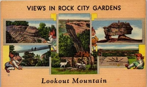 VTG Postcard Multi View Rock City Gardens Chattanooga TN Lookout Gnomes Dwarfs - Picture 1 of 3