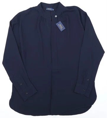 NUEVO CON ETIQUETAS Polo Ralph Lauren Para Mujer Seda Frente Abierto Blusa Camisa Manga Larga Talla L Foto 1 de 4