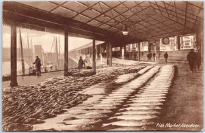 Antique Postcard Fish Market Aberdeen Scotland Boats - Picture 1 of 2