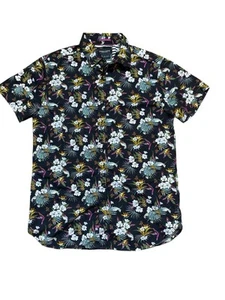 Denim & Flower Hawaiian Shirt Mens S Tropical Palm Leaves Floral All Over Print - Picture 1 of 2