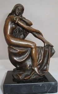 Statue Damsel Sexy Art Deco Style Art Nouveau Style Bronze Signed Sculpture - Picture 1 of 6