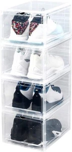 Set 4 Plastic Shoe Box storage Organizer for Closet Clear Acrylic Display Case - Picture 1 of 8