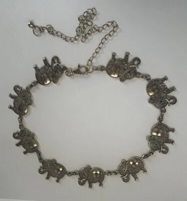 Vintage Gold Tone Metal Chain Fashion Belt Elephant Luck Chunky Links Adjustable - Image 1 of 4