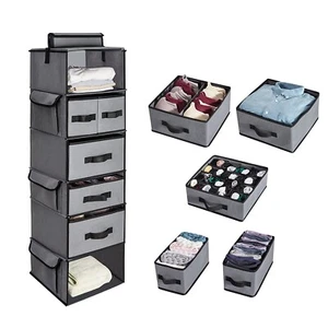 Hanging Shelves Closet Organizers in 6-tiers / 5-drawer Gray Non-woven Fabric - Picture 1 of 10