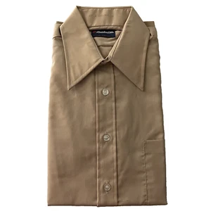 Vintage Manhattan Mens Long Sleeve Beige Tan Dress Shirt Size 15 70s Casual USA - Picture 1 of 8