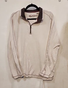 Robert Graham 1/4 Long Sleeve Mens Pullover 2xl Cream With Brown Stitching EUC - Picture 1 of 6