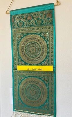 Porta-correio tapeçaria verde pendurado na parede organizador de decoração mandala decoração boho presente - Imagem 1 de 4
