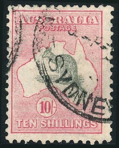 Canguro ligeramente extraviado 10/- 1932 CoA con VFU bajo techo. Ret: abt $350 • CORREO GRATUITO - Imagen 1 de 2
