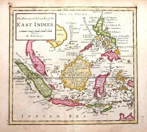 EAST INDIES - SINGAPORE -THE PRINCIPAL ISLANDS OF THE EAST INDIES BY H.MOLL 1723 - Picture 1 of 1