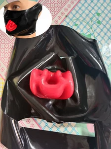 Latex Gummiaske mit inneren roten Zähnen ohne Reißverschluss Gummi Kapuze 0,4mm - Bild 1 von 4