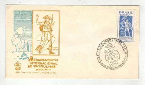 BOY SCOUTS 1954 BRASIL BRAZIL  #802 INTERNATIONAL ENCAMPMENT FDC Cover