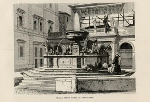 Stampa Antica 1875 = ROMA OTTOCENTESCA = SANTA MARIA TRASTEVERE = Old Print - Foto 1 di 1