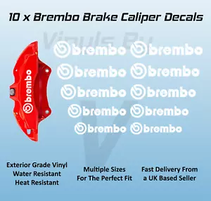 10 x Brembo Brake Caliper Decals Stickers - Premium Vinyl - 5 Sizes - White - Picture 1 of 1