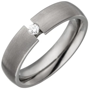 Partner-Ring Fingerring aus Titan mit Diamant Brillant 0,05ct. Titanring matt - Picture 1 of 1