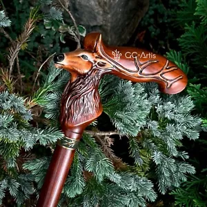 Deer Handmade Walking Cane, Unique Hand carved Hiking stick Gift for Men - Picture 1 of 13