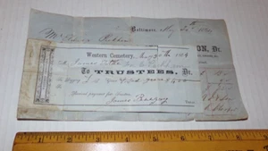 1864 Baltimore MD Western Cemetery Graben Grab & Sarg Rechnung Rechnung - Bild 1 von 7