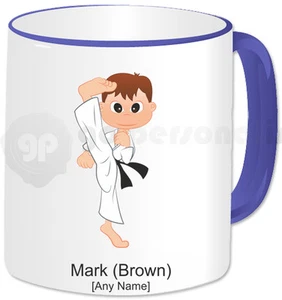 Personalised Martial Arts Mug- Karate Boy- Blue Handle - Foto 1 di 1