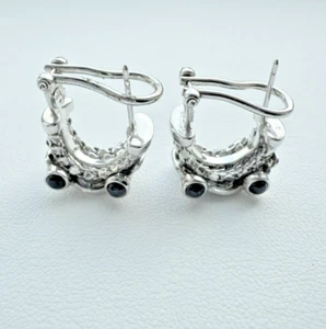 ITALIAN EXCLUSIVE MODERNIST 925 STERLING SILVER BLACK ONYX OMEGA CLIP EARRINGS - Picture 1 of 11