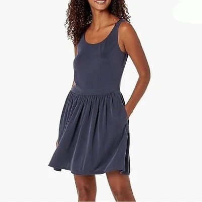 Vestido sin mangas Rebecca Taylor nuevo con etiquetas falda acanalada cintura caída azul marino precio de venta sugerido por el fabricante 245 USD talla L Foto 1 de 4