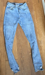 Primark womens Skinny Jeans size 8 light Blue denim stonewash ripped used - Picture 1 of 3