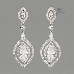 Women Clear Cubic Zirconia Wedding Drop Dangle Earrings Bridesmaids Gift 10021 - Picture 1 of 4